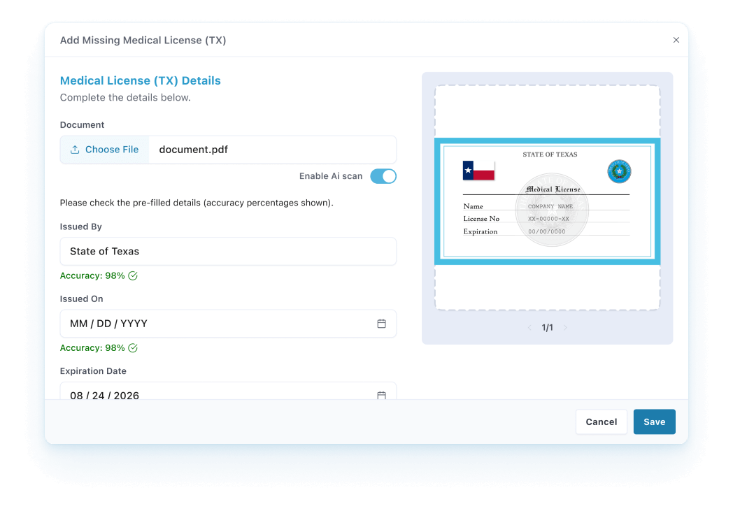 Credential upload with Ai